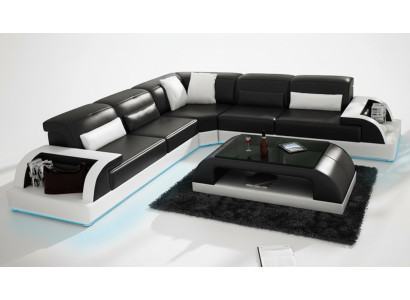 Ledersofa Couch Wohnlandschaft Ecksofa Eck Garnitur Design Modern Sofa USB Weiß