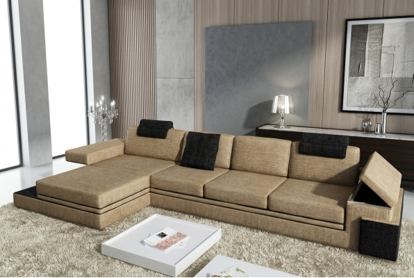 Moderne Wohnzimmer Design Couch Textil Stoff Sofa Polster Eck Garnitur LED + USB