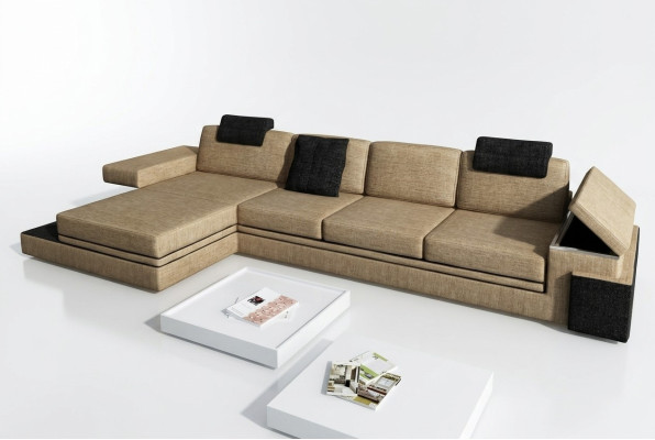 Moderne Wohnzimmer Design Couch Textil Stoff Sofa Polster Eck Garnitur LED + USB