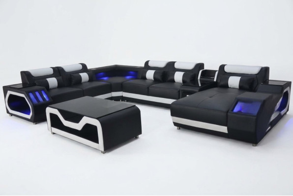 Design Leder Polster Sitz Ecke Landschaft Zimmer Neu Wohn Sofa Polster Eck USB