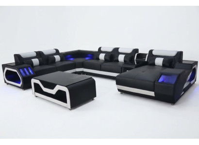 Design Leder Polster Sitz Ecke Landschaft Zimmer Neu Wohn Sofa Polster Eck USB
