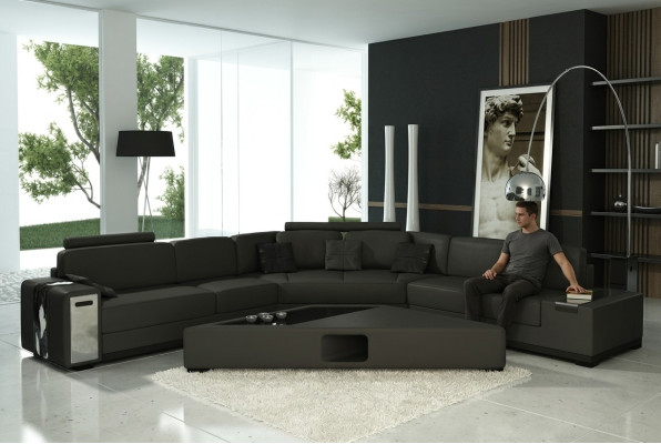 Ledersofa Ecksofa Sofa mit USB Polster Designer Eckgarnitur Wohnlandschaft LimaS
