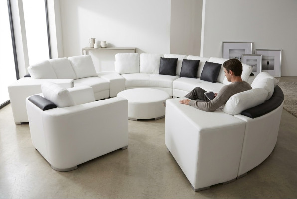 Wohnlandschaft Rund Ecksofa Leder Runde Couch Garnitur Sofa Couch Ecke + USB