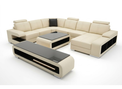 Moderne Eckcouch Wohnlandschaft Couch Tisch Sideboard Sofa USB Eckgarnitur 3tlg.