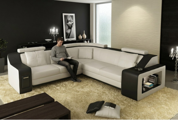 Ecksofa Leder Textil Sofa Couch USB Polster Wohnlandschaft L Garnitur Sitz Neu