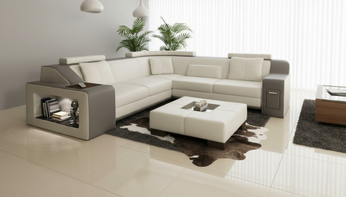Ecksofa Leder Textil Sofa mit USB Polster Wohnlandschaft L Garnitur Sitz Isching
