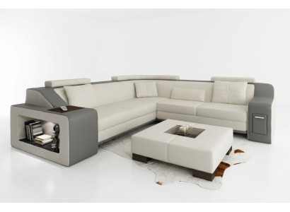 Ecksofa Leder Textil Sofa mit USB Polster Wohnlandschaft L Garnitur Sitz Isching