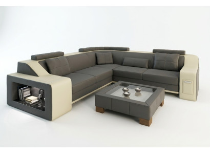 Ecksofa Leder Textil Sofa mit USB Polster Wohnlandschaft L Garnitur Sitz Isching