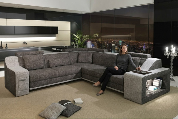Ecksofa Leder Textil Sofa mit USB Polster Wohnlandschaft L Garnitur Sitz Isching