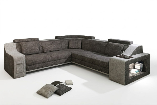 Ecksofa Leder Textil Sofa mit USB Polster Wohnlandschaft L Garnitur Sitz Isching