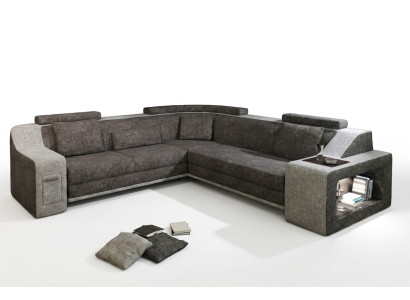 Ecksofa Leder Textil Sofa mit USB Polster Wohnlandschaft L Garnitur Sitz Isching