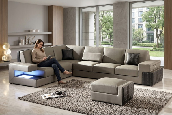Modern Ecksofa+ USB Polster Sitz Leder Design Sofa Garnitur Wohnlandschaft Neu