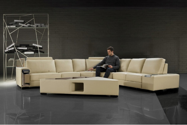 Ledersofa Ecksofa Sofa mit USB,Design Sitz Polster Garnitur Wohnlandschaft 2348