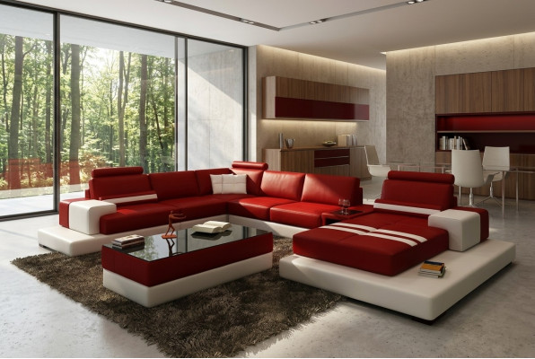 Wohnlandschaft Couch Polster Eck Garnitur Ledersofa mit USB, Ecksofa Neu 2725A
