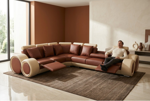 Design Leder Polster XXL Sitz Zimmer Sofa mit USB Design Eck Garnitur Sofas Neu