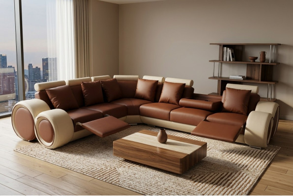 Design Leder Polster XXL Sitz Zimmer Sofa mit USB Design Eck Garnitur Sofas Neu