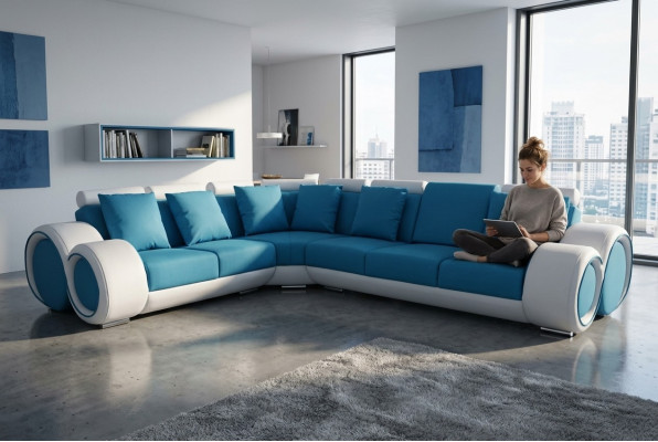 Design Leder Polster XXL Sitz Zimmer Eck Wohn Sofa + USB Designer Garnitur Sofas