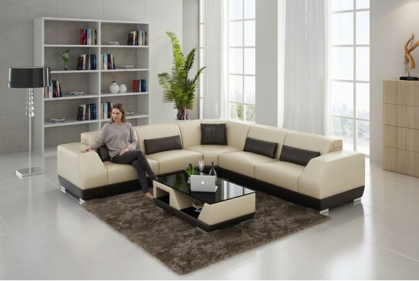 Ledersofa mit USB Wohnlandschaft Ecksofa Eck Garnitur Design Modern Sofa G8024B