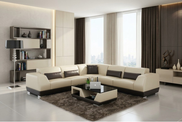 Ledersofa mit USB Wohnlandschaft Ecksofa Eck Garnitur Design Modern Sofa G8024B