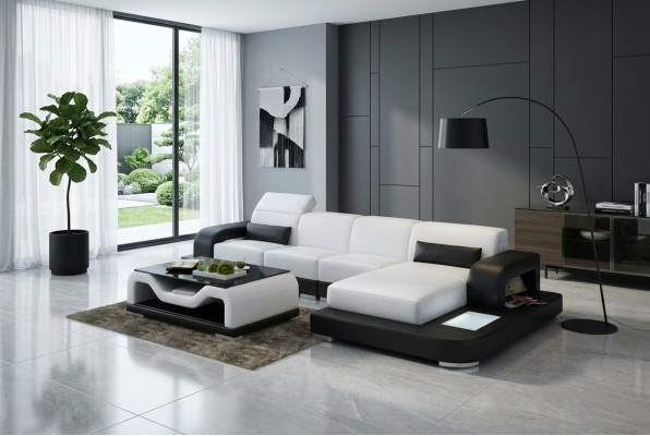 Ledersofa mit USB Wohnlandschaft Ecksofa Eck Garnitur Couch Design Sofa G8006C