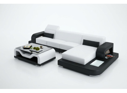 Ledersofa mit USB Wohnlandschaft Ecksofa Eck Garnitur Couch Design Sofa G8006C