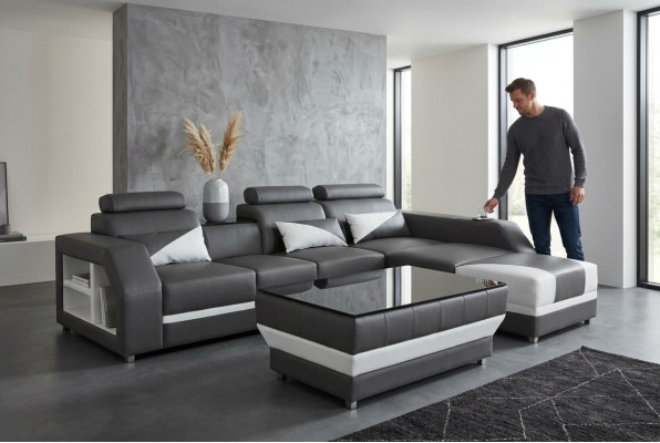Leder Eck Sofa mit USB,Garnitur Ecke Sofas Couchen Polster Wohnlandschaft Luxus