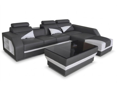 Leder Eck Sofa mit USB,Garnitur Ecke Sofas Couchen Polster Wohnlandschaft Luxus