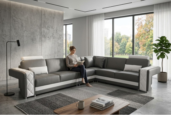 Ledersofa mit USB Wohnlandschaft Eck Garnitur Design Modern Sofa L-Form L6010B