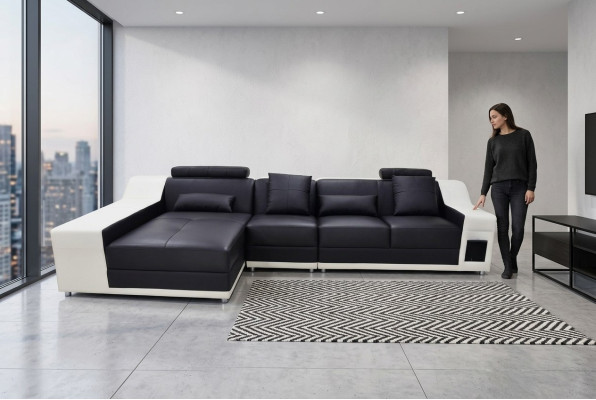 Ecke Leder Modern XXL Couch Wohnlandschaft Ledersofa Sofa mit USB,L-Form B2017B
