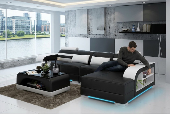 Ledersofa mit USB Wohnlandschaft Ecksofa Eck Garnitur Design Modern Sofa G8033C
