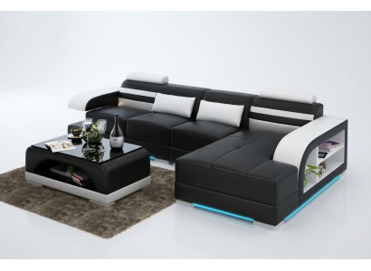 Ledersofa mit USB Wohnlandschaft Ecksofa Eck Garnitur Design Modern Sofa G8033C