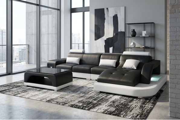 Leder Eck Sofa mit USB Wohnlandschaft Luxus Garnitur Ecke Sofas Couchen Polster