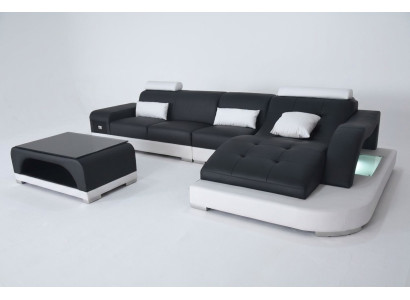 Leder Eck Sofa mit USB Wohnlandschaft Luxus Garnitur Ecke Sofas Couchen Polster