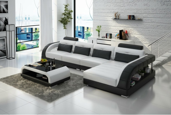 Ledersofa USB Wohnlandschaft Ecksofa Eck Garnitur Design Modern Sofa G8012C Neu
