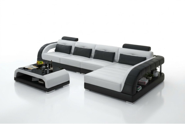 Ledersofa USB Wohnlandschaft Ecksofa Eck Garnitur Design Modern Sofa G8012C Neu