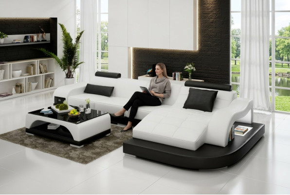 Ledersofa mit USB Wohnlandschaft Ecksofa Eck Garnitur Design Modern Sofa G8009D
