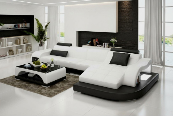 Ledersofa mit USB Wohnlandschaft Ecksofa Eck Garnitur Design Modern Sofa G8009D