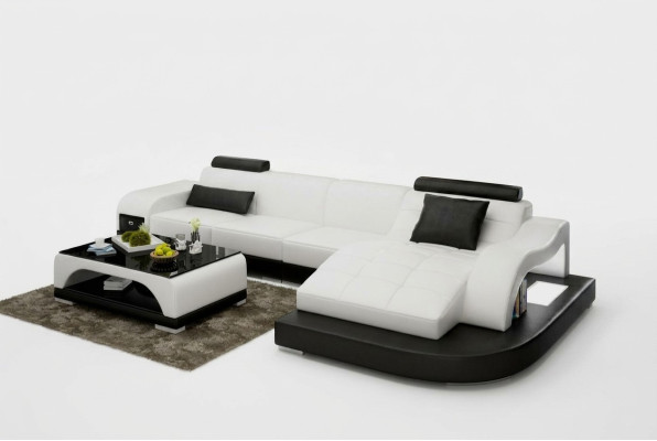 Ledersofa mit USB Wohnlandschaft Ecksofa Eck Garnitur Design Modern Sofa G8009D