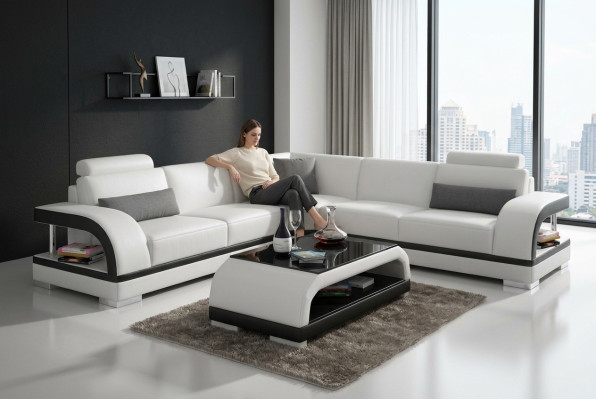Ledersofa mit USB,Wohnlandschaft Ecksofa Eck Garnitur Design Modern Sofa G8011B