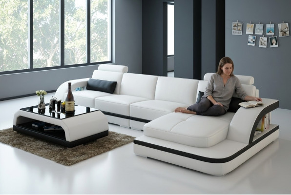 Ledersofa mit USB,Wohnlandschaft Ecksofa Eck Garnitur Design Modern Sofa G8011C
