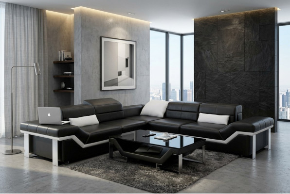 Ledersofa USB Wohnlandschaft Ecksofa Ecke Garnitur Design Sofa Couch K5007B Neu