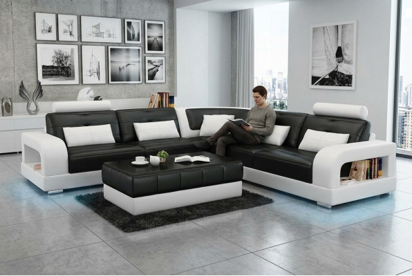 Ledersofa USB Wohnlandschaft Ecksofa Ecke Garnitur Design Sofa Couch L6008B Neu