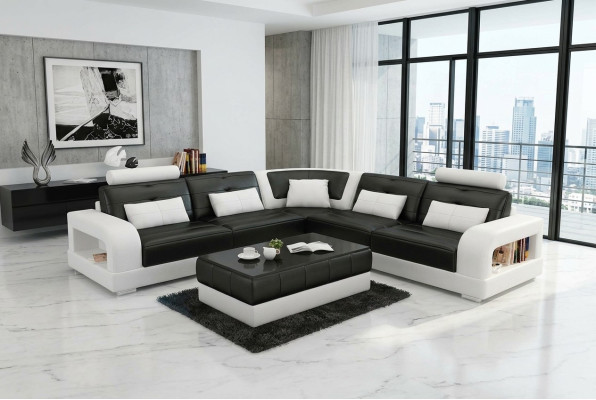 Ledersofa USB Wohnlandschaft Ecksofa Ecke Garnitur Design Sofa Couch L6008B Neu