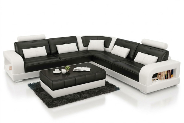 Ledersofa USB Wohnlandschaft Ecksofa Ecke Garnitur Design Sofa Couch L6008B Neu