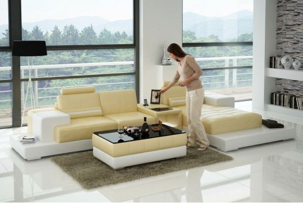 Ledersofa mit USB Wohnlandschaft Ecksofa Eck Garnitur Design Couch Sofa L6004D