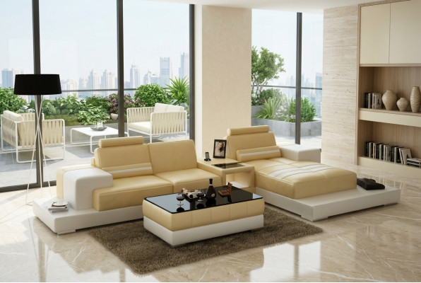 Ledersofa mit USB Wohnlandschaft Ecksofa Eck Garnitur Design Couch Sofa L6004D