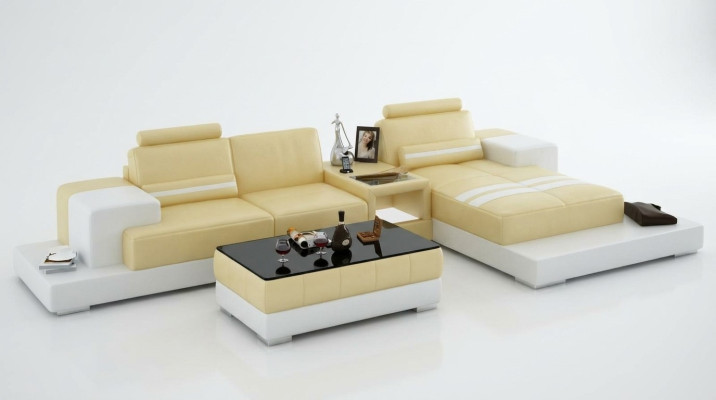 Ledersofa mit USB Wohnlandschaft Ecksofa Eck Garnitur Design Couch Sofa L6004D