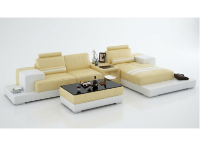 Ledersofa mit USB Wohnlandschaft Ecksofa Eck Garnitur Design Couch Sofa L6004D