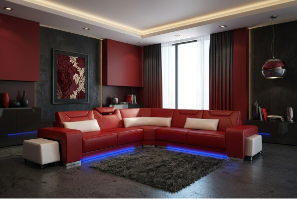Ledersofa mit USB Wohnlandschaft Ecksofa Eck Garnitur Design Modern Sofa F3011B