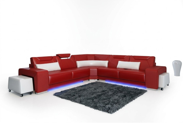 Ledersofa mit USB Wohnlandschaft Ecksofa Eck Garnitur Design Modern Sofa F3011B